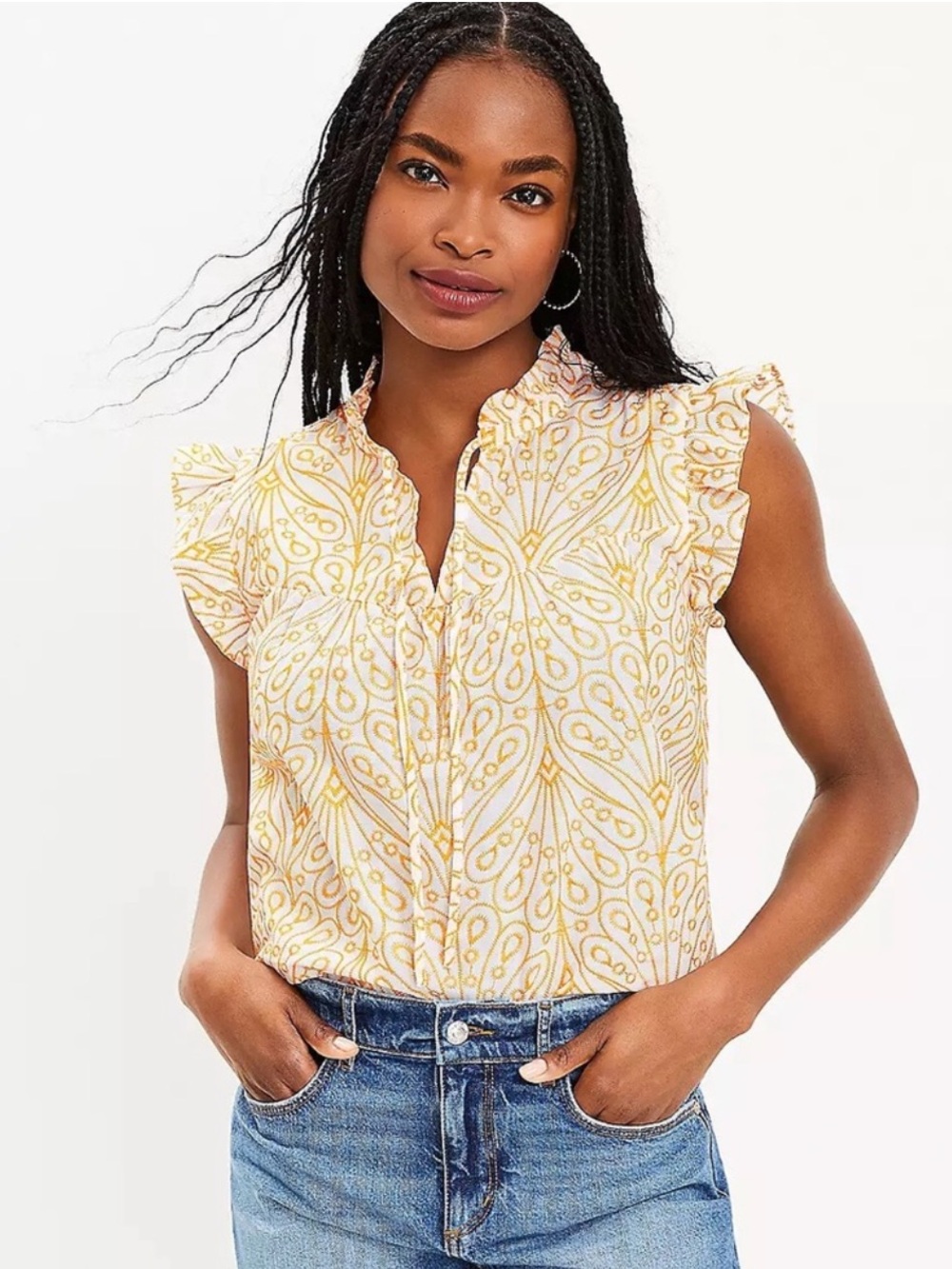 LIKE NEW LOFT 100% Cotton Eyelet Ruffle Sleeve Top